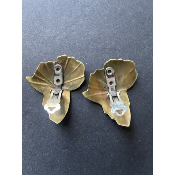 Vintage Africa Copper Brass Clip Earrings Hand Crafted Art To Wear Artisan - Picture 4 of 5
